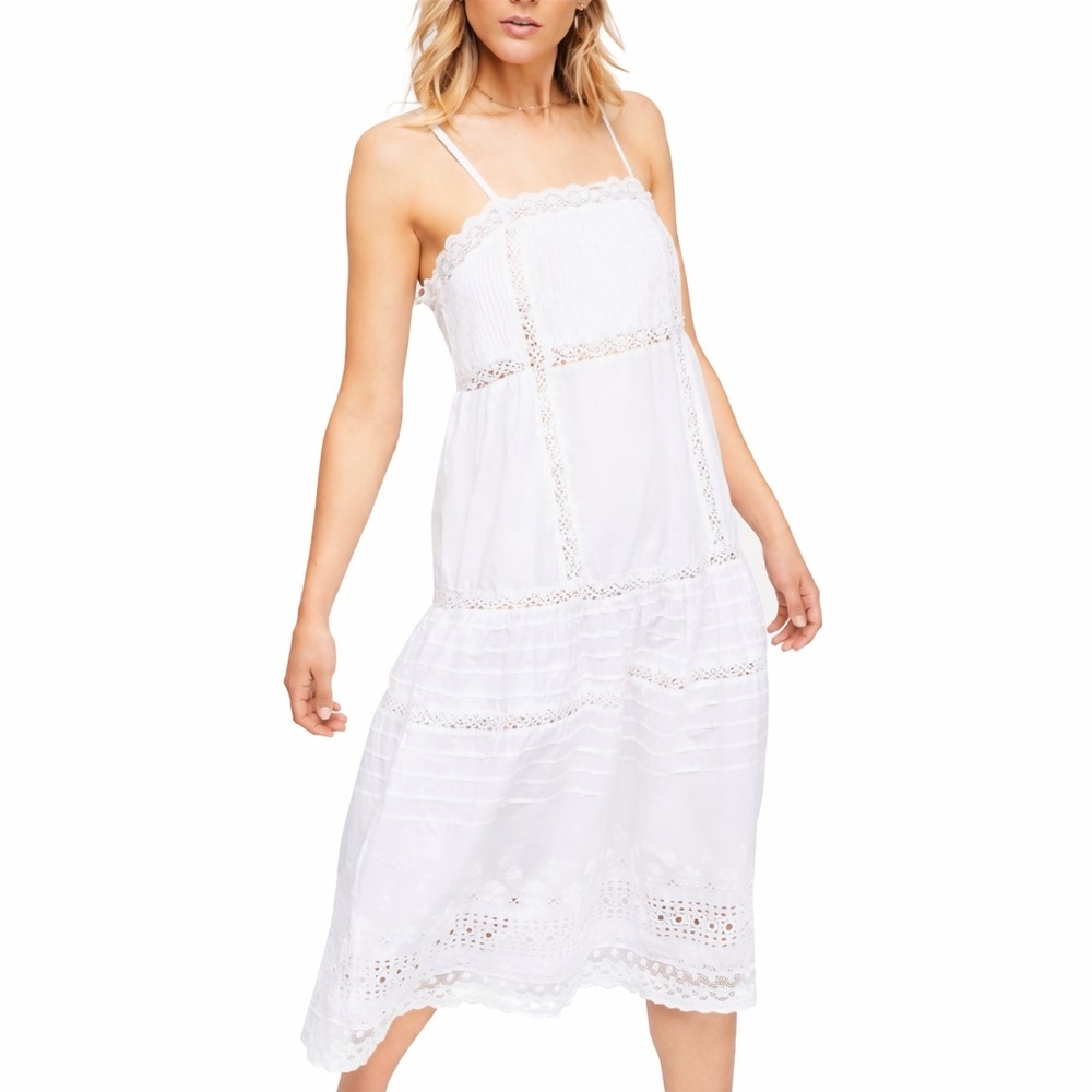 Free People White Crochet-Panel Midi Dress